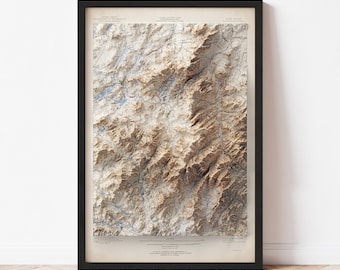 Adirondack High Peaks Map  (1897) - Elevation Map - Map Art - Topographic - Terrain - Relief - Geologic - 3D Effect (Flat Print) - Gift