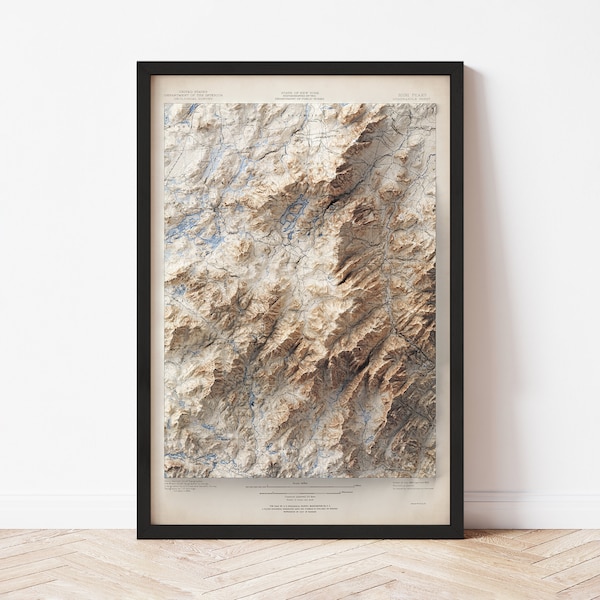 Adirondack High Peaks Map  (1897) - Elevation Map - Map Art - Topographic - Terrain - Relief - Geologic - 3D Effect (Flat Print) - Gift