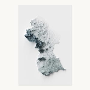 Guyana Poster | Topographic Shaded Relief Map (Minimalist Style) | Flat Prints That Look 3D!