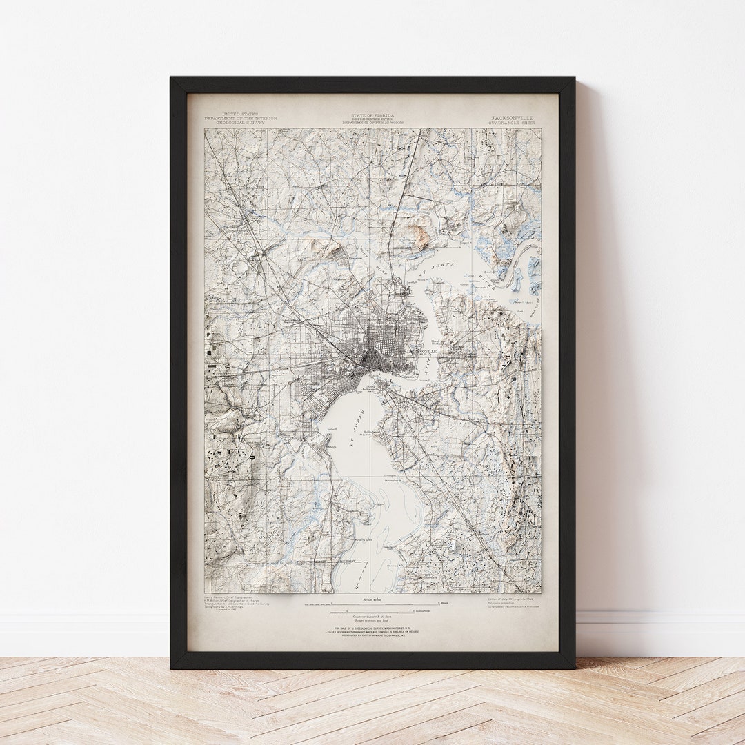 Jacksonville Map 1918 Vintage Reproduction Giclée Poster Print Etsy