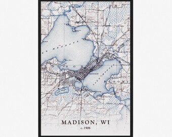 Madison Map (1906) - Vintage Reproduction - Giclée Poster Print - Gift