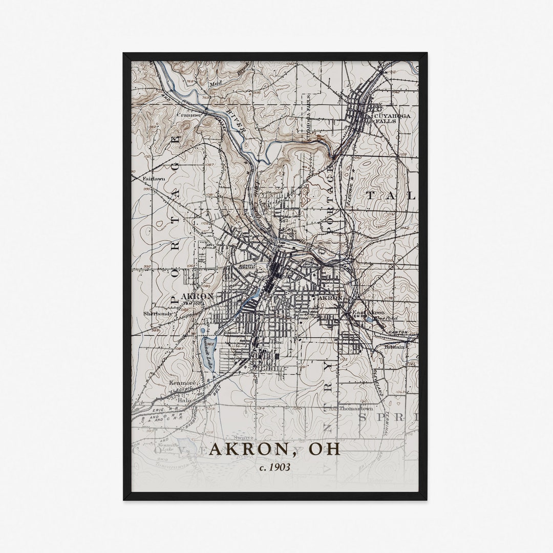 Akron Map 1903 Vintage Reproduction Giclée Poster Print Etsy