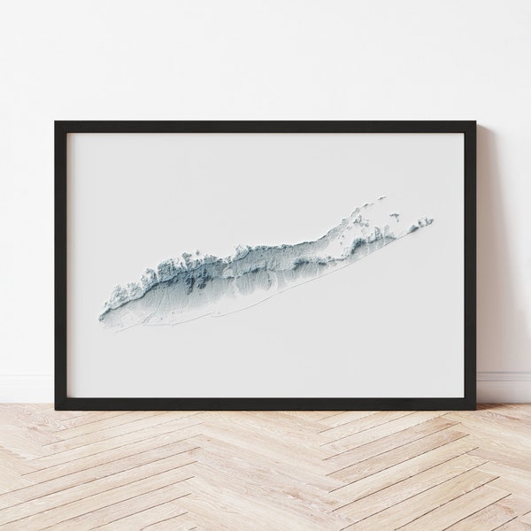 Long Island Minimalist Relief Map - Elevation Map - Map Art - Topographic - Terrain - Relief - Geologic - 3D Effect (Flat Print) - Gift