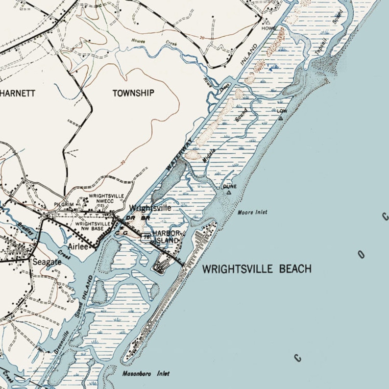 Wrightsville Beach Map Historic Topographic Map 1942  Etsy