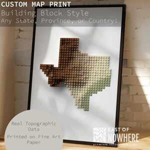 Custom Map Art Building Block Style Topographic Coloring Any State or ...