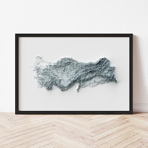 Turkey Minimalist Relief Map - Elevation Map - Map Art - Topographic - Terrain - Relief - Geologic - 3D Effect (Flat Print) - Gift