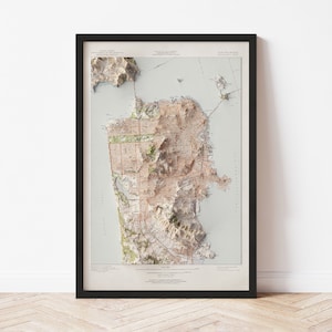 San Francisco Map  (1946) - Elevation Map - Map Art - Topographic - Terrain - Relief - Geologic - 3D Effect (Flat Print) - Gift