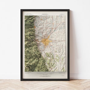 Denver Map  (1963) - Elevation Map - Map Art - Topographic - Terrain - Relief - Geologic - 3D Effect (Flat Print) - Gift