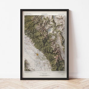 Eastern Sierra Map  (1960) - Elevation Map - Map Art - Topographic - Terrain - Relief - Geologic - 3D Effect (Flat Print) - Gift