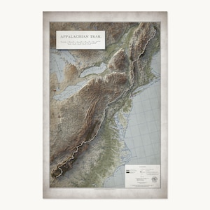 Appalachian Trail Map | Topographic Shaded Relief Map (1981 Reproduction) | Flat Prints That Look 3D!