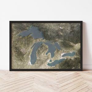 Great Lakes Topographic Map: Satellite Style Giclée Print