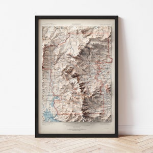 Rocky Mountain National Park Topographic Map Poster | 1919 Vintage Replica | Giclee Wall Art Print | Framed Home Decor | 3D Relief Illusion