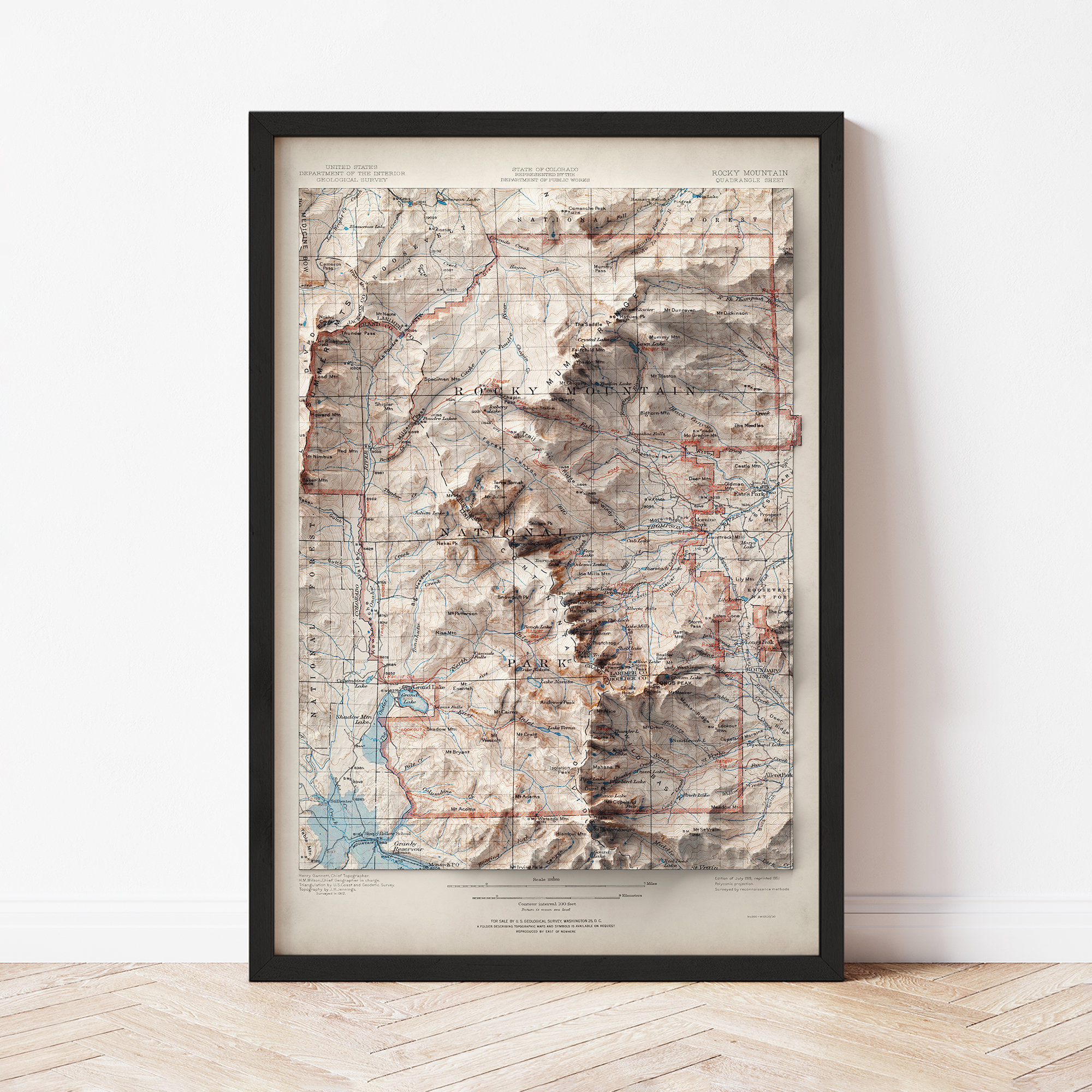 Rocky Mountain National Park Topographic Map: 1919 Vintage Style Giclée Print