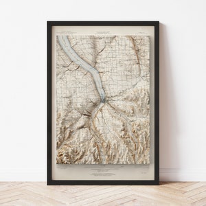 Ithaca Map  (1900) - Elevation Map - Map Art - Topographic - Terrain - Relief - Geologic - 3D Effect (Flat Print) - Gift