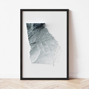 Georgia Minimalist Relief Map - Elevation Map - Map Art - Topographic - Terrain - Relief - Geologic - 3D Effect (Flat Print) - Gift