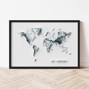 World Minimalist Relief Map - Elevation Map - Map Art - Topographic - Terrain - Relief - Geologic - 3D Effect (Flat Print) - Gift