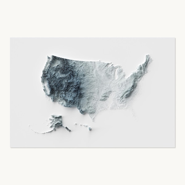 United States Poster | Topographic Shaded Relief Map (Minimalist Style) | Flat Prints That Look 3D!