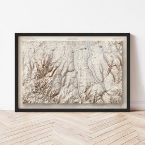 Finger Lakes Topographic Map Poster | 1902 Vintage Replica | Giclee Wall Art Print | Framed Home Decor | 3D Relief Illusion