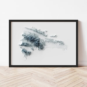 Dominican Republic Topographic Map Poster | Minimalist Original Design | Giclee Wall Art Print Framed Home Decor 3D Relief Illusion