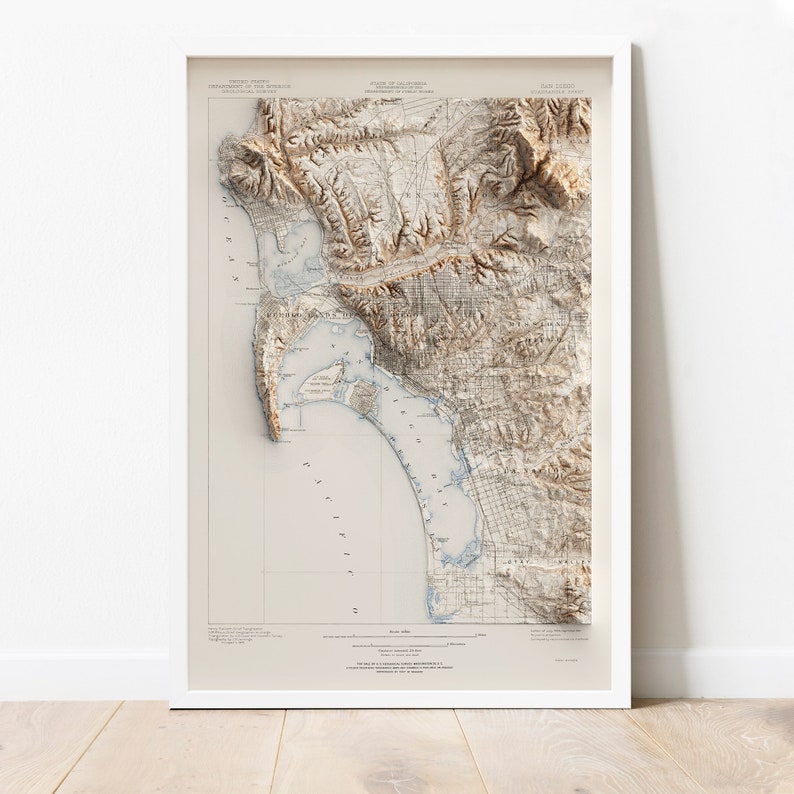 San Diego Map 2D Giclée Print on Fine Art Matte Paper Etsy