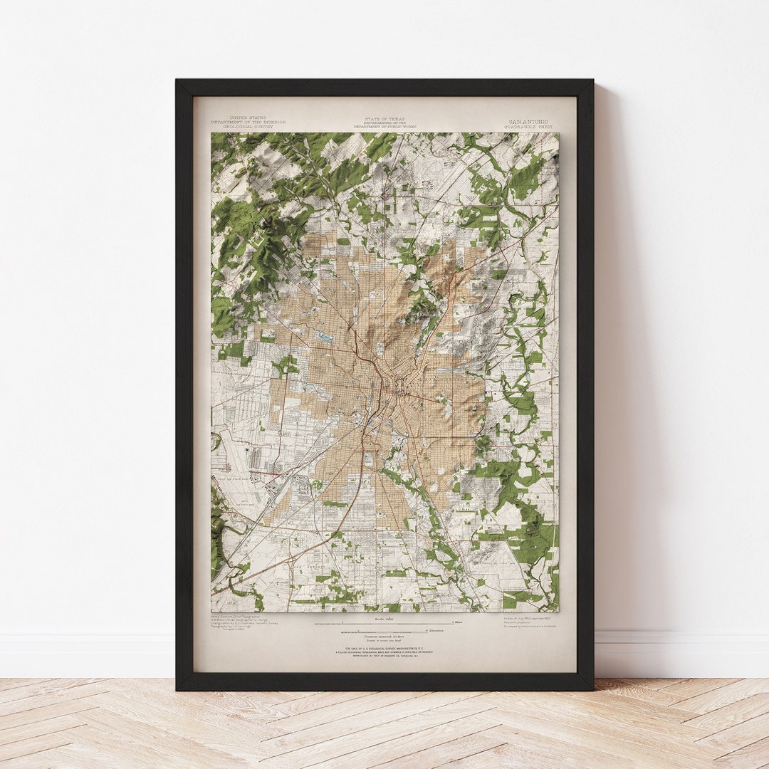 San Antonio Map 1953 Vintage Reproduction Giclée Poster Print Etsy