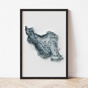 Iran Topographic Map Poster | Minimalist Original Design | Giclee Wall Art Print Framed Home Decor 3D Relief Illusion