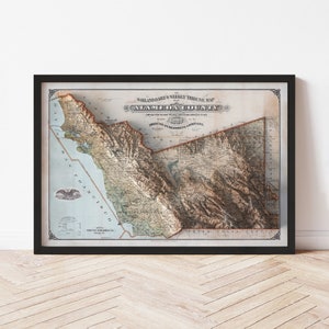 Alameda County Map  (1880) - Elevation Map - Map Art - Topographic - Terrain - Relief - Geologic - 3D Effect (Flat Print) - Gift
