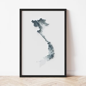 Vietnam Minimalist Relief Map - Elevation Map - Map Art - Topographic - Terrain - Relief - Geologic - 3D Effect (Flat Print) - Gift