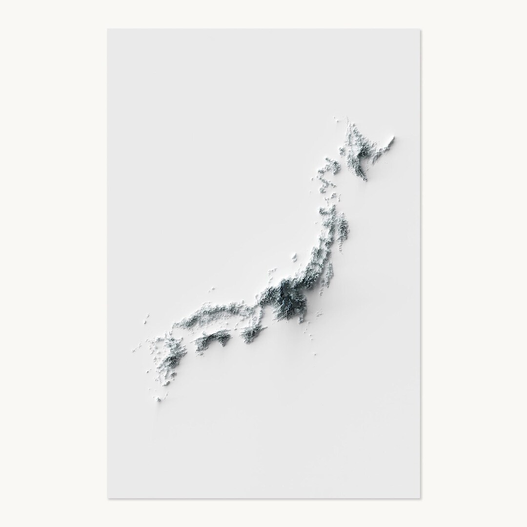 Japan Poster | Topographic Shaded Relief Map (minimalist Style) | Flat ...