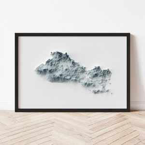 El Salvador Topographic Map Poster | Minimalist Original Design | Giclee Wall Art Print Framed Home Decor 3D Relief Illusion