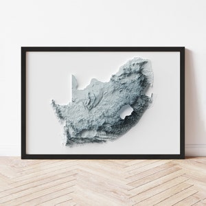 South Africa Minimalist Relief Map - Elevation Map - Map Art - Topographic - Terrain - Relief - Geologic - 3D Effect (Flat Print) - Gift