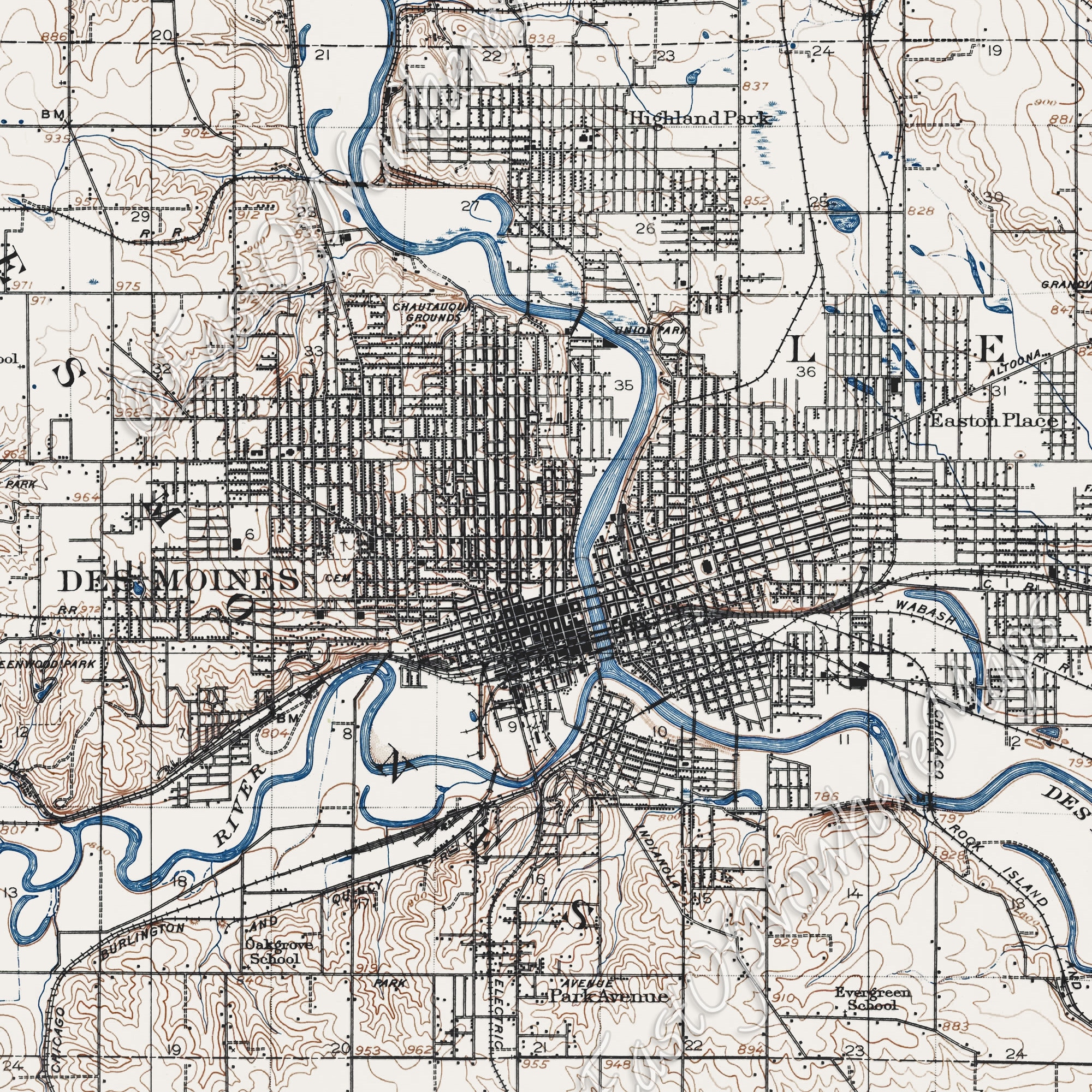 Des Moines Map Historic Topographic Map 1905 Historic Etsy UK