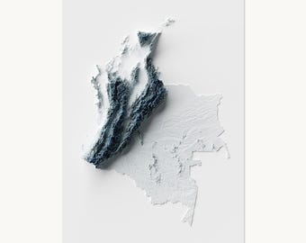 Colombia Poster | Topographic Shaded Relief Map (Minimalist Style) | Flat Prints That Look 3D!