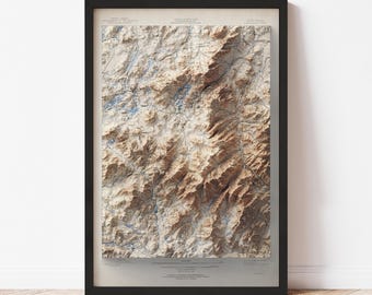 Póster del mapa topográfico de las altas cumbres de Adirondack / Réplica vintage de 1897 / Impresión giclée para pared / Decoración del hogar enmarcada / Ilusión en relieve 3D
