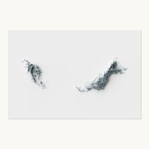 May include: A white relief map of Malaysia featuring the Malay Peninsula and East Malaysia. The landmasses are rendered in a textured, monochromatic grey finish with detailed topographical shading that highlights the mountainous terrain.