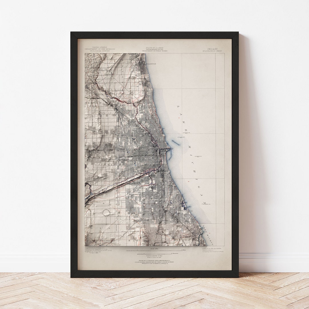 Chicago Map 2D Giclée Print on Fine Art Matte Paper Etsy