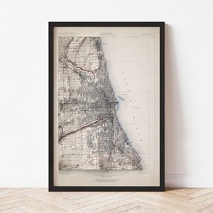 Chicago Topographic Map Poster | 1901 Vintage Replica | Giclee Wall Art Print | Framed Home Decor | 3D Relief Illusion
