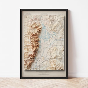 Grand Teton National Park Topographic Map Poster | 1899 Vintage Replica | Giclee Wall Art Print | Framed Home Decor | 3D Relief Illusion