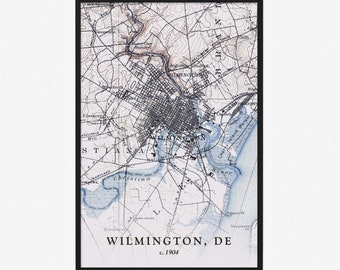 Wilmington, DE Map (1904) - Vintage Reproduction - Giclée Poster Print - Gift