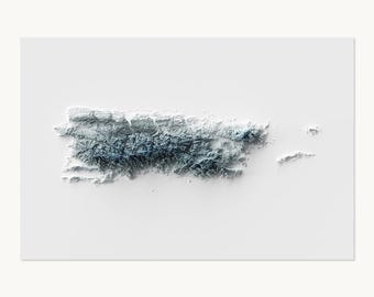 Puerto Rico Poster | Topographic Shaded Relief Map (Minimalist Style) | Flat Prints That Look 3D!