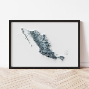 Mexico Minimalist Relief Map - Elevation Map - Map Art - Topographic - Terrain - Relief - Geologic - 3D Effect (Flat Print) - Gift