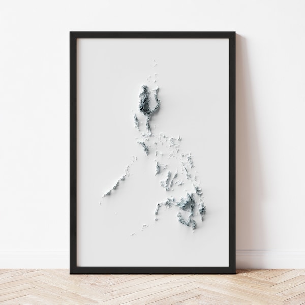 The Philippines Minimalist Relief Map - Elevation Map - Map Art - Topographic - Terrain - Relief - Geologic - 3D Effect (Flat Print) - Gift