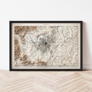 Nashville Map  (1932) - Elevation Map - Map Art - Topographic - Terrain - Relief - Geologic - 3D Effect (Flat Print) - Gift