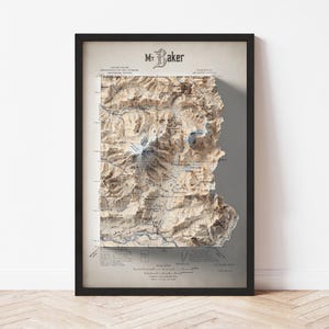 Mapa topográfico da Floresta Nacional de Mount Baker: impressão giclée estilo vintage de 1915