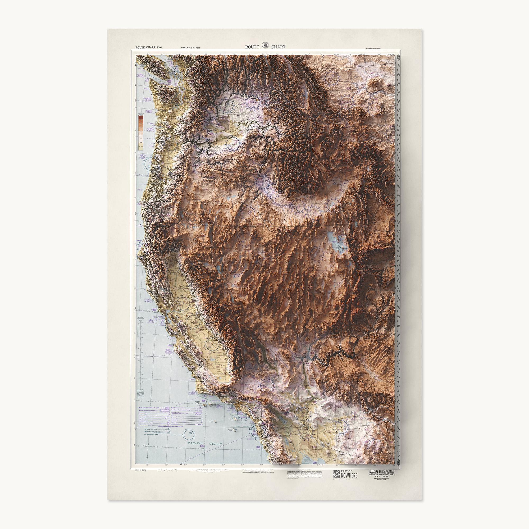 Western United States Poster | Topographic Shaded Relief Map (1950