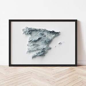 Spain Minimalist Relief Map - Elevation Map - Map Art - Topographic - Terrain - Relief - Geologic - 3D Effect (Flat Print) - Gift