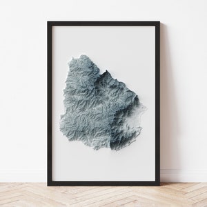 Uruguay Minimalist Relief Map - Elevation Map - Map Art - Topographic - Terrain - Relief - Geologic - 3D Effect (Flat Print) - Gift