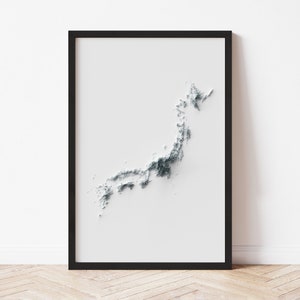 Japan Minimalist Relief Map - Elevation Map - Map Art - Topographic - Terrain - Relief - Geologic - 3D Effect (Flat Print) - Gift