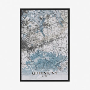 Queens Map (1900) - Vintage Reproduction - Giclée Poster Print - Gift