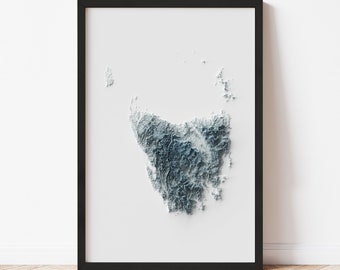 Tasmania Minimalist Relief Map - Elevation Map - Map Art - Topographic - Terrain - Relief - Geologic - 3D Effect (Flat Print) - Gift